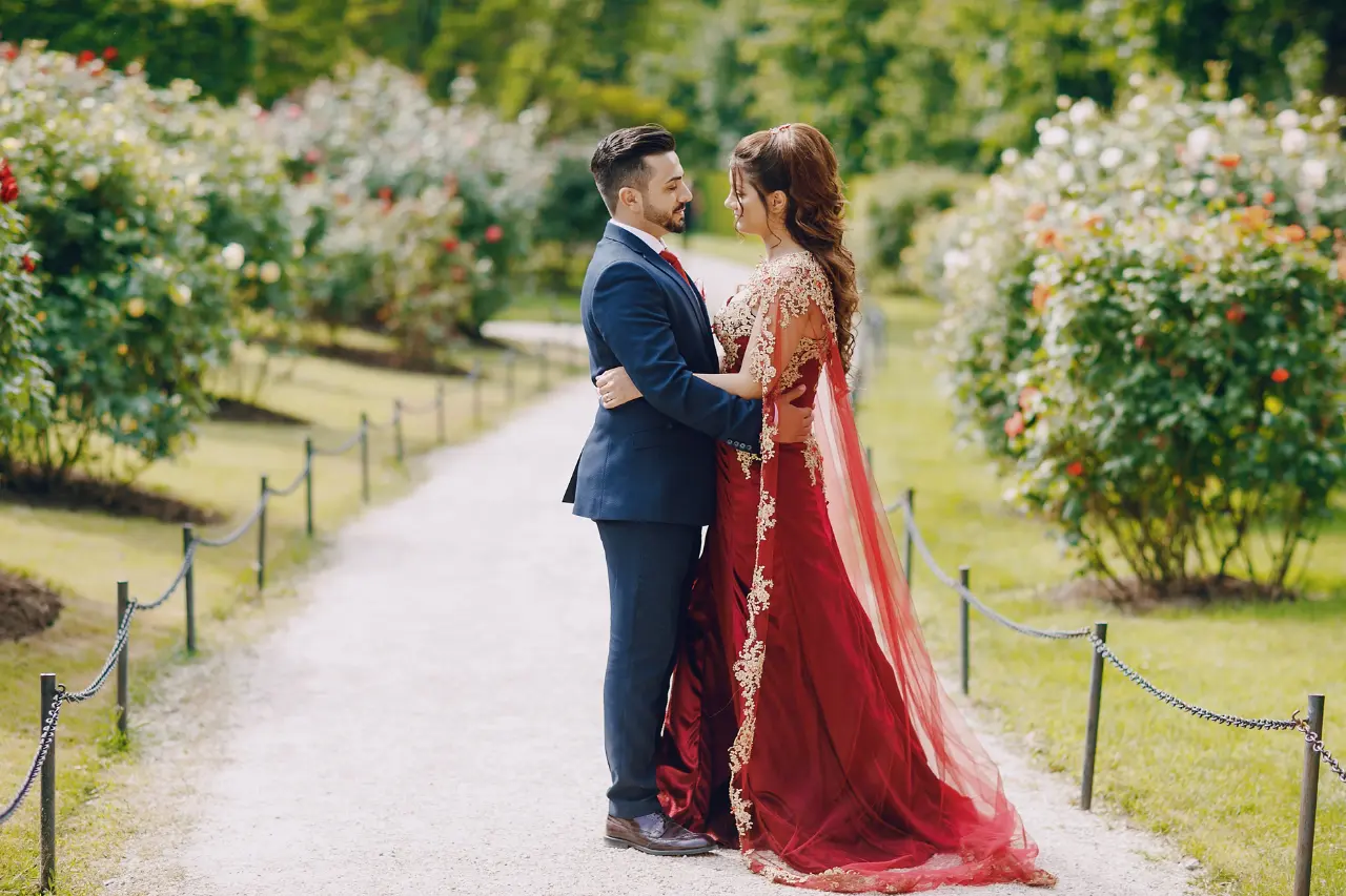 A vibrant Indian wedding celebration in kerala, showcasing colorful attire and beautiful decorations.